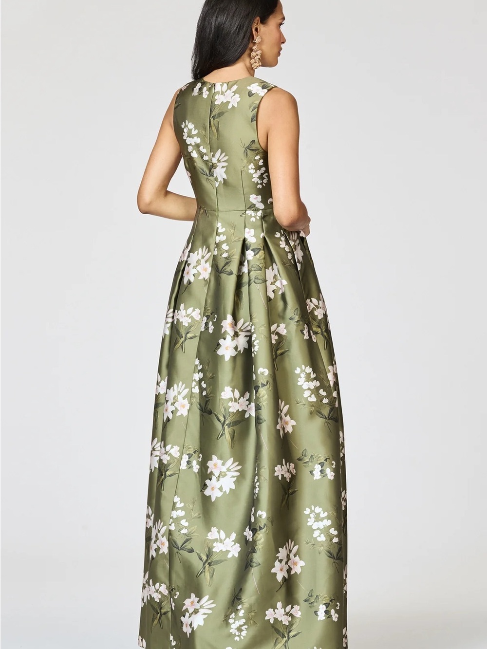 Sachin & Babi Sz 4 Moss Formosa Olive Green Floral V-Neck Maxi Dress Brooke Gown - Picture 4 of 4